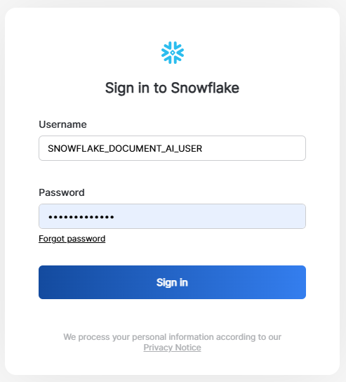 Signing into Snowflake Snowsight  - Document AI - Snowflake Document AI - Snowflake Cortex - Snowflake AI - Snowflake Arctic - AI document processing - Unstructured Data - Unstructured Data Processing - Snowflake Stage - Snowflake Internal Stage - Snowflake Task - Snowflake Stream