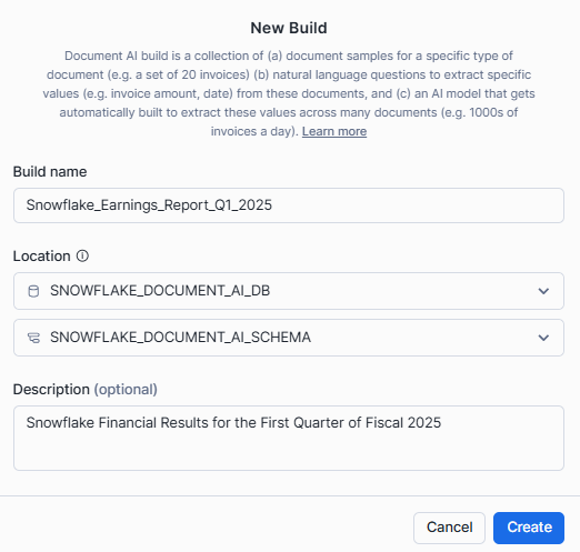 Entering Model Name, Selecting Location and Creating It - Document AI - Snowflake Document AI - Snowflake Cortex - Snowflake AI - Snowflake Arctic - AI document processing - Unstructured Data - Unstructured Data Processing - Snowflake Stage - Snowflake Internal Stage - Snowflake Task - Snowflake Stream