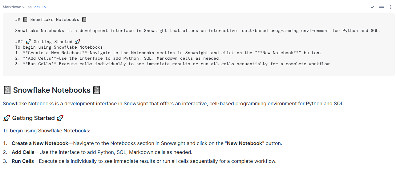 Formatting text with Markdown in Snowflake Notebooks - Snowflake Notebooks - Snowflake Streamlit - Snowflake Snowpark - Snowpark Python - Data Visualization - Pandas Dataframe - Python API - Data Exploration