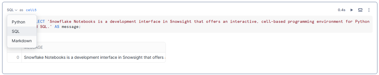 Switching between SQL, Python, and Markdown Cells - Snowflake Notebooks - Snowflake Streamlit - Snowflake Snowpark - Snowpark Python - Data Visualization - Pandas Dataframe - Python API - Data Exploration