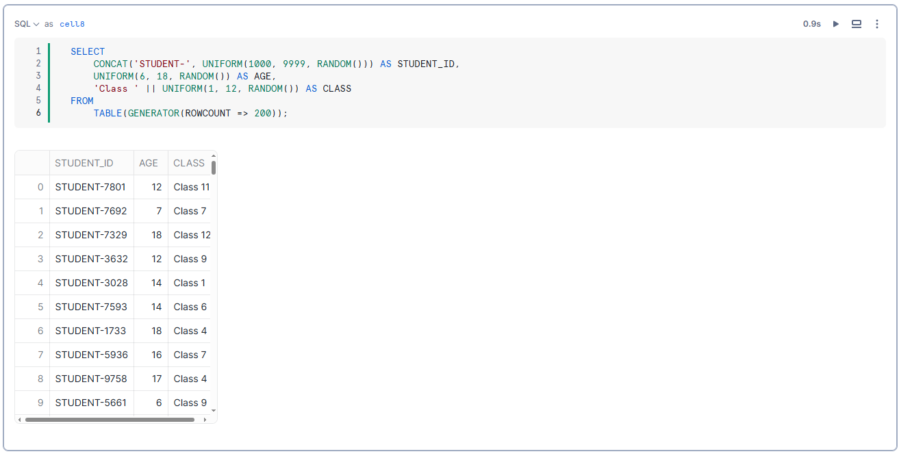 Generating dummy data using SQL - Snowflake Notebooks - Snowflake Streamlit - Snowflake Snowpark - Snowpark Python - Data Visualization - Pandas Dataframe - Python API - Data Exploration