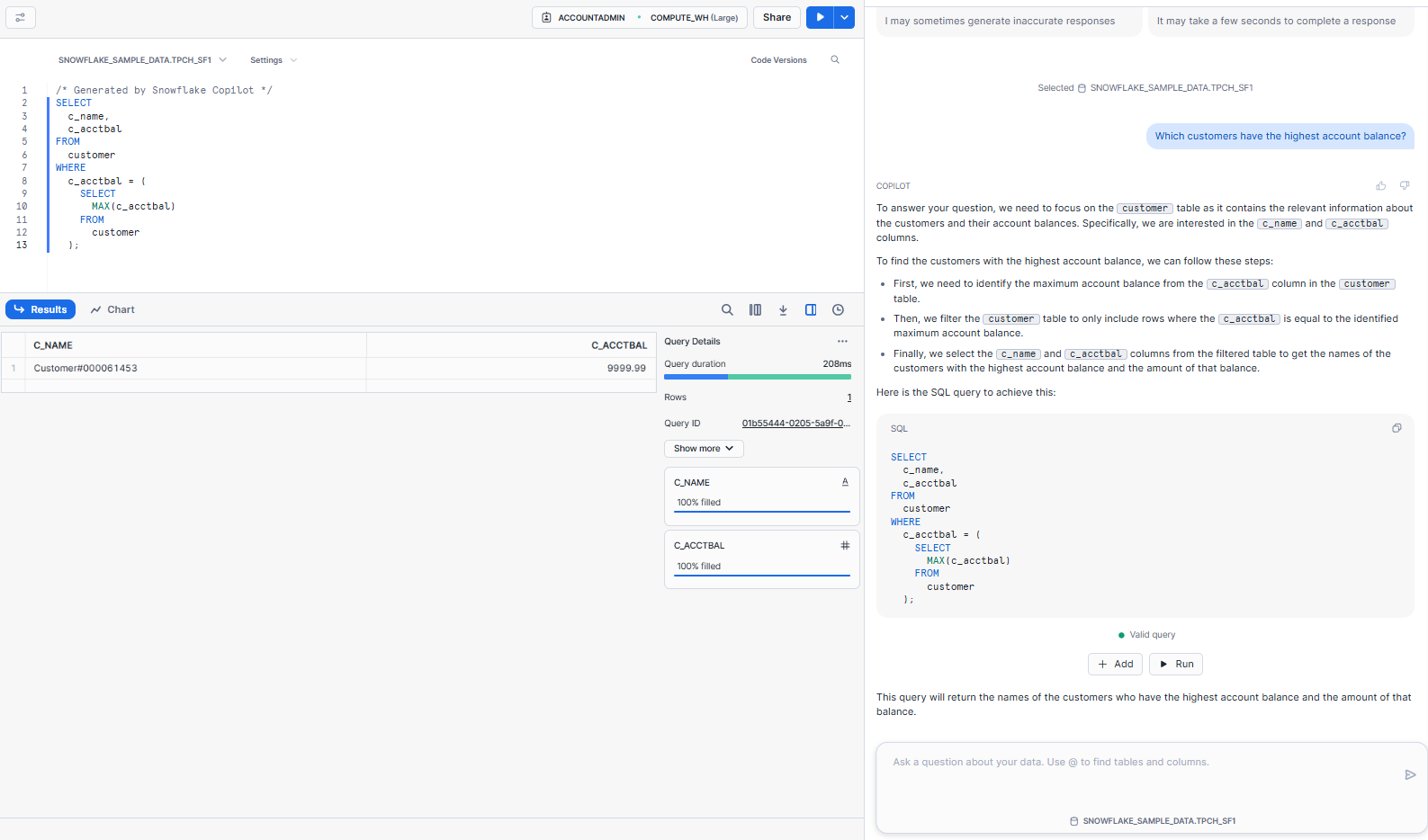 Creating and Refining SQL Statements in Snowflake Copilot - Snowflake Copilot - Snowflake Cortex - Snowflake SQL - Snowflake Worksheet - SQL Worksheets - Snowflake Notebooks