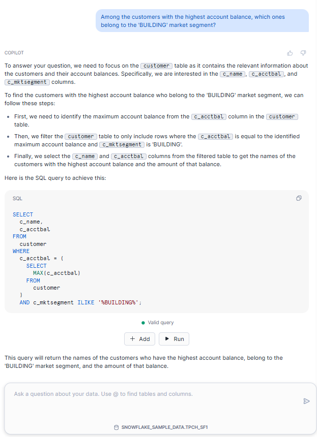 Creating and Refining SQL Statements in Snowflake Copilot - Snowflake Copilot - Snowflake Cortex - Snowflake SQL - Snowflake Worksheet - SQL Worksheets - Snowflake Notebooks