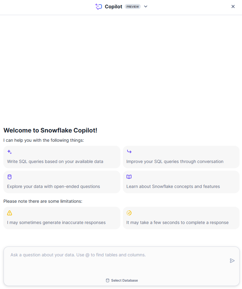 Accessing Snowflake Copilot Chat Option - Snowflake Copilot - Snowflake Cortex - Snowflake SQL - Snowflake Worksheet - SQL Worksheets - Snowflake Notebooks