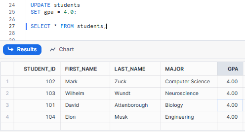 Updating All Rows using Snowflake UPDATE Statement