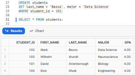 Updating Multiple Columns using Snowflake UPDATE Statement