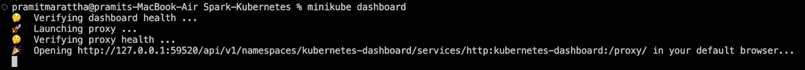 Accessing the Minikube dashboard - Kubernetes - k8s - Apache Spark - Spark on Kubernetes - Apache Spark on Kubernetes - Spark on k8s - Spark Kubernetes Architecture - Spark Kubernetes Autoscaling - Spark with Kubernetes - deploy Spark on Kubernetes - Container orchestration