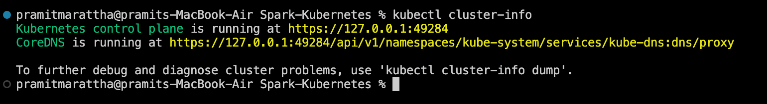 Verifying cluster info - Kubernetes - k8s - Apache Spark - Spark on Kubernetes - Apache Spark on Kubernetes - Spark on k8s - Spark Kubernetes Architecture - Spark Kubernetes Autoscaling - Spark with Kubernetes - deploy Spark on Kubernetes - Container orchestration