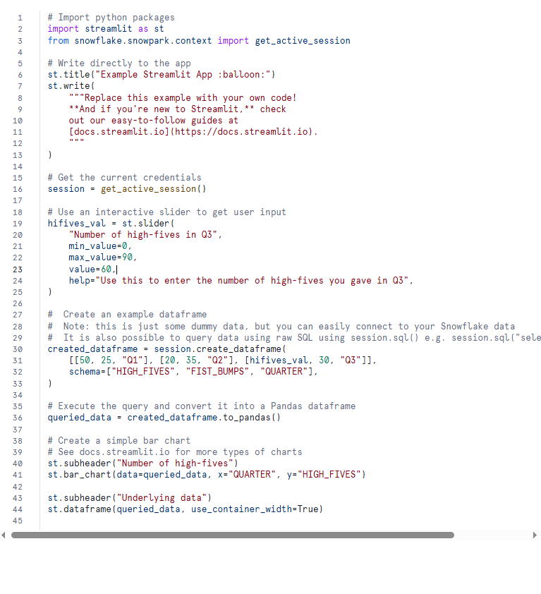 Streamlit code editor in Snowflake - Streamlit in Snowflake - Streamlit - Snowflake - Snowflake Streamlit - Streamlit Python - Python library - Python Framework - Data applications - Machine learning - RBAC - Role based Access Control - Data Visualization - Snowflake Warehouse - Snowflake UDFs - Snowpark - Snowflake Snowpark - Stored procedures - Snowflake Native App Framework - Snowflake dashboards