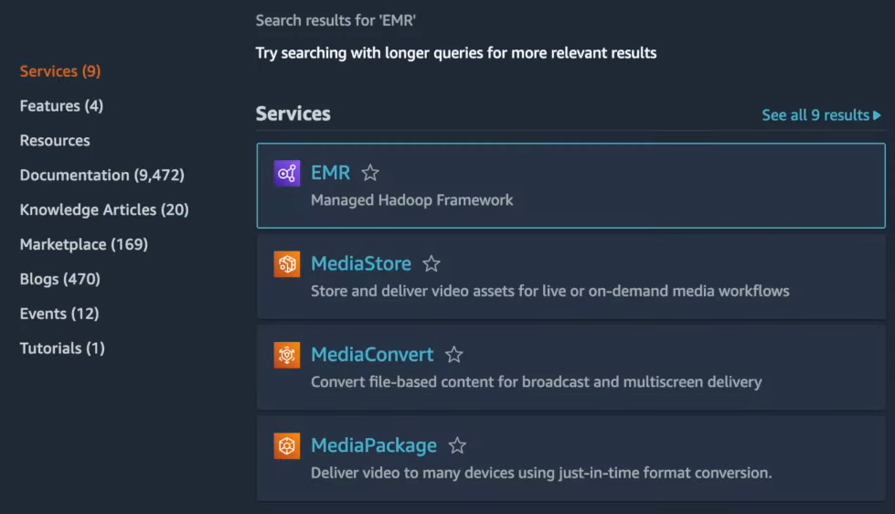 Navigating to the EMR Dashboard by searching for EMR - Apache Spark - AWS EMR - Spark on EMR - EMR with Spark - EMR Spark - EMR Spark Tutorial - AWS - ETL - Real-Time Streaming - Elastic MapReduce - AWS Elastic MapReduce - Apache Hadoop - EMR Architecture - AWS EMR Architecture - Apache Spark Architecture - Big Data Framework - EMRFS - EMR File System - HDFS - Hadoop HDFS - AWS IAM - AWS EC2 - Elastic Compute Cloud - AWS Spot Instances - AWS EKS - Elastic Kubernetes Service - AWS VPCs