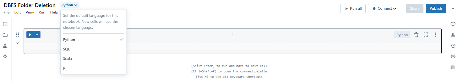 Creating new Databricks Notebook - DBFS - Databricks DBFS - Databricks Delete Folder from DBFS - Databricks CLI - Databricks fs ls - Databricks fs rm - Databricks Notebook - Databricks Magic Command - dbutils - databricks dbutils - dbutils Commands - dbutils fs ls - dbutils fs rm - dbutils fs mv - Databricks REST API - DBFS API - Databricks DBFS API - Databricks UI - Databricks DBFS File Browser - Databricks FileStore