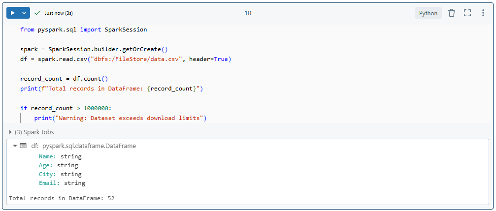 Verifying DataFrame size - Databricks Download File From DBFS - Download File From DBFS - DBFS - Databricks DBFS - Databricks File System - Databricks CLI - Databricks Notebooks - Databricks Filestore - Databricks REST API - DBFS Filestore - FileStore in Databricks - Databricks Workspace - DBFS Root - DBFS Mounts - Databricks Unity Catalog - Unity Catalog Volume - DBFS REST API - Databricks Display - Databricks Display Function - Databricks Display DataFrame - Databricks Display Options - Databricks Workspace URL - Databricks URL - Local Machine - Local Filesystem