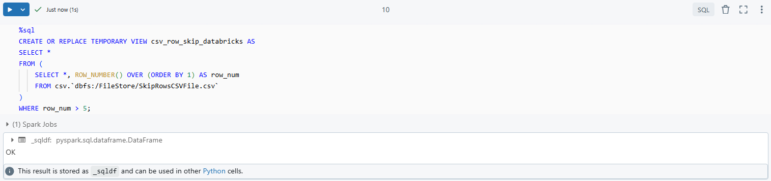 SQL query to skip rows when reading CSV file in Databricks using temp view with row_number() - Reading CSV - Read CSV in Databricks - Reading CSV Files - Read CSV File in Databricks - Skip Rows - Skip Rows CSV Files - Pandas Read CSV Skip Rows - pd Read CSV Skip Rows - Spark Read CSV Skip Rows - CSV Files - Spark Read Option - Spark Read Format Options - Spark Read CSV - Read CSV in Spark - Spark Read CSV Options - skipfooter - DataFrame - Spark DataFrame - PySpark DataFrame - Databricks Export to CSV - CSV File Processing - RDD - Resilient Distributed Dataset - RDD in Spark - Databricks Notebook - DBFS - Data Preprocessing