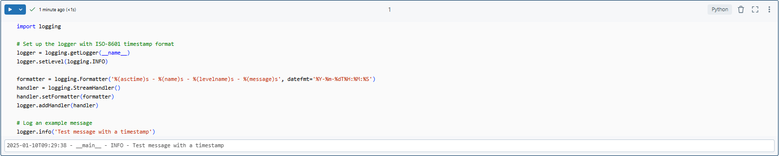 Adding timestamps in the ISO-8601 format and maintaining a consistent format - Databricks Logging - Logging in Databricks - Databricks Notebook Logging - Logging in Databricks Notebook - Logging Best Practices - Databricks Logging Best Practices - Databricks Logging Python - Databricks Notebook - Databricks Logger - Databricks Monitoring - DBFS - Databricks DBFS - Centralized Logging - Structured Logging - Audit Logs - Databricks Audit Logging - Audit Logs Databricks - Log Storage - Python Logging - Python Logging Module