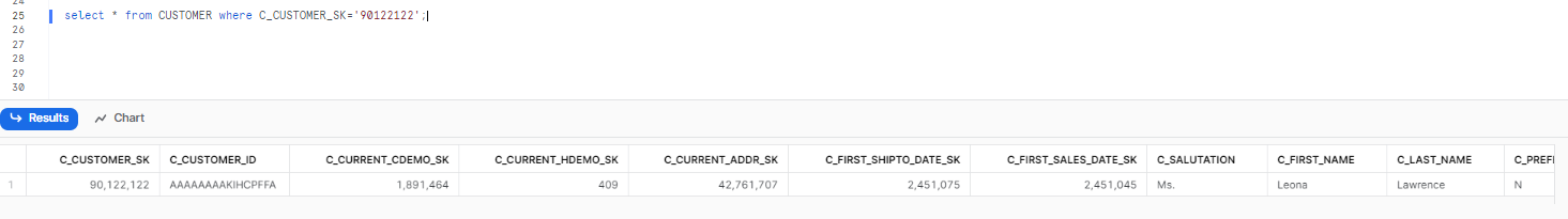 Selecting CUSTOMER record with ID - Snowflake search optimization