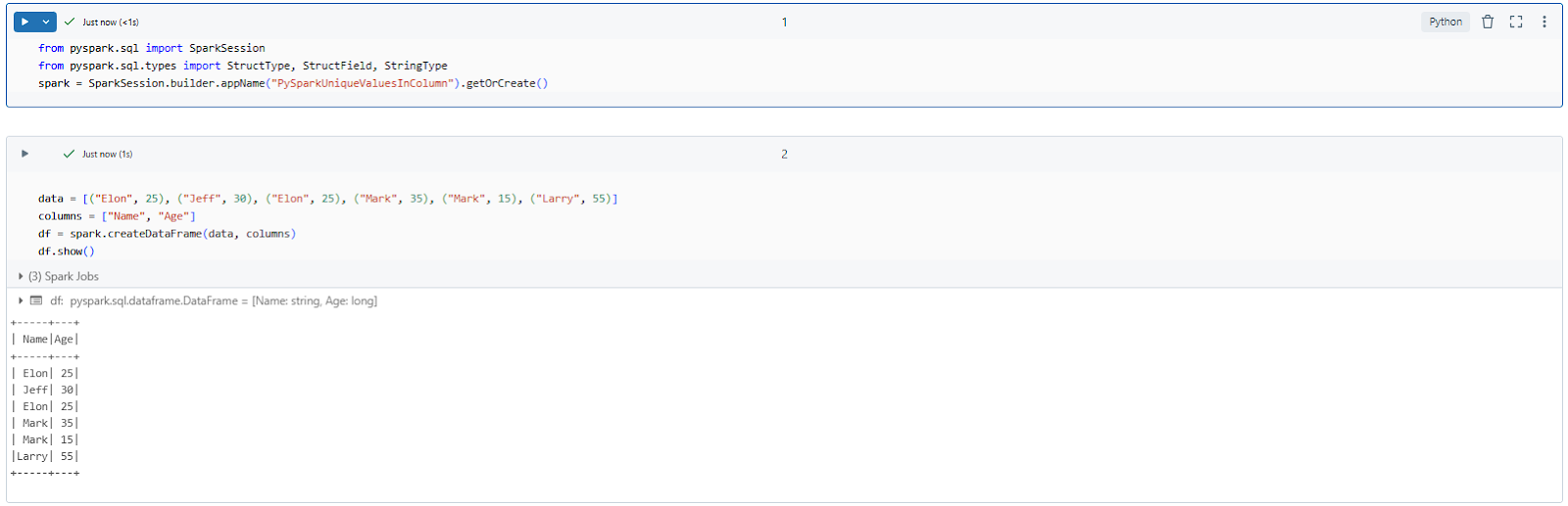 Creating sample DataFrame and populating with Sample Data - PySpark - PySpark DataFrame - Create PySpark DataFrame - Databricks PySpark - PySpark in Databricks - Databricks and PySpark - PySpark Unique - PySpark Unique Values in Column - PySpark Get Unique Values in Column - PySpark Distinct - PySpark Distinct Values - PySpark Example - PySpark Count Unique - PySpark Count Unique Values in Column - PySpark Count Distinct - PySpark Count Distinct Values in Column - Count Distinct PySpark - Distinct Values - Distinct Values PySpark - PySpark Count Distinct Values - Unique Values - Unique Values Access - Unique Values DataFrame - Unique Values Pandas - Unique Values in a Column - Unique Values in PySpark - Unique Values PySpark - PySpark collect - collect PySpark - collect in PySpark - PySpark show - PySpark groupBy - PySpark orderBy - PySpark count - PySpark dropDuplicates - PySpark to Pandas - Pandas to PySpark DataFrame - Pandas DataFrame to PySpark DataFrame - PySpark DataFrame to Pandas - Pandas Distinct Values - Pandas Distinct Values in Column - Distinct Values Pandas - PySpark Architecture - PySpark Architecture Diagram - Databricks Compute - Databricks Notebook