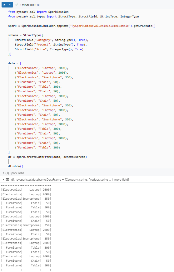 Creating sample DataFrame and populating with Sample Data - PySpark - PySpark DataFrame - Create PySpark DataFrame - Databricks PySpark - PySpark in Databricks - Databricks and PySpark - PySpark Unique - PySpark Unique Values in Column - PySpark Get Unique Values in Column - PySpark Distinct - PySpark Distinct Values - PySpark Example - PySpark Count Unique - PySpark Count Unique Values in Column - PySpark Count Distinct - PySpark Count Distinct Values in Column - Count Distinct PySpark - Distinct Values - Distinct Values PySpark - PySpark Count Distinct Values - Unique Values - Unique Values Access - Unique Values DataFrame - Unique Values Pandas - Unique Values in a Column - Unique Values in PySpark - Unique Values PySpark - PySpark collect - collect PySpark - collect in PySpark - PySpark show - PySpark groupBy - PySpark orderBy - PySpark count - PySpark dropDuplicates - PySpark to Pandas - Pandas to PySpark DataFrame - Pandas DataFrame to PySpark DataFrame - PySpark DataFrame to Pandas - Pandas Distinct Values - Pandas Distinct Values in Column - Distinct Values Pandas - PySpark Architecture - PySpark Architecture Diagram - Databricks Compute - Databricks Notebook