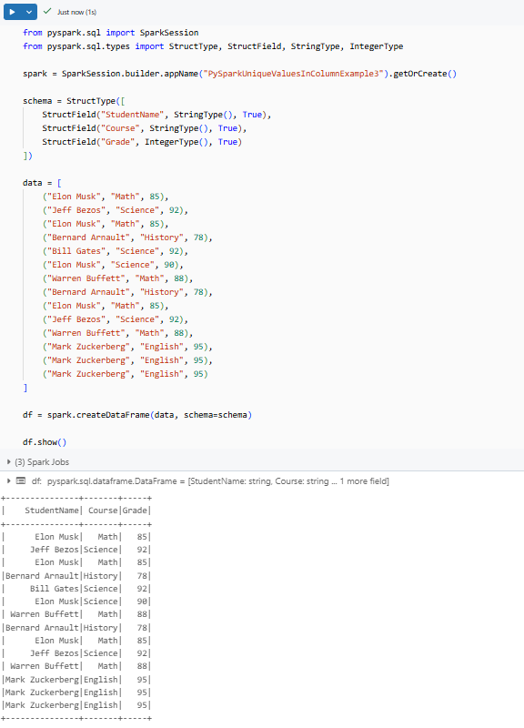 Creating sample DataFrame and populating with Sample Data - PySpark - PySpark DataFrame - Create PySpark DataFrame - Databricks PySpark - PySpark in Databricks - Databricks and PySpark - PySpark Unique - PySpark Unique Values in Column - PySpark Get Unique Values in Column - PySpark Distinct - PySpark Distinct Values - PySpark Example - PySpark Count Unique - PySpark Count Unique Values in Column - PySpark Count Distinct - PySpark Count Distinct Values in Column - Count Distinct PySpark - Distinct Values - Distinct Values PySpark - PySpark Count Distinct Values - Unique Values - Unique Values Access - Unique Values DataFrame - Unique Values Pandas - Unique Values in a Column - Unique Values in PySpark - Unique Values PySpark - PySpark collect - collect PySpark - collect in PySpark - PySpark show - PySpark groupBy - PySpark orderBy - PySpark count - PySpark dropDuplicates - PySpark to Pandas - Pandas to PySpark DataFrame - Pandas DataFrame to PySpark DataFrame - PySpark DataFrame to Pandas - Pandas Distinct Values - Pandas Distinct Values in Column - Distinct Values Pandas - PySpark Architecture - PySpark Architecture Diagram - Databricks Compute - Databricks Notebook