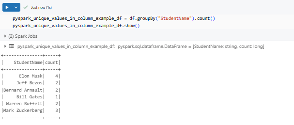 Finding unique values in a column using PySpark groupby() - PySpark - PySpark DataFrame - Create PySpark DataFrame - Databricks PySpark - PySpark in Databricks - Databricks and PySpark - PySpark Unique - PySpark Unique Values in Column - PySpark Get Unique Values in Column - PySpark Distinct - PySpark Distinct Values - PySpark Example - PySpark Count Unique - PySpark Count Unique Values in Column - PySpark Count Distinct - PySpark Count Distinct Values in Column - Count Distinct PySpark - Distinct Values - Distinct Values PySpark - PySpark Count Distinct Values - Unique Values - Unique Values Access - Unique Values DataFrame - Unique Values Pandas - Unique Values in a Column - Unique Values in PySpark - Unique Values PySpark - PySpark collect - collect PySpark - collect in PySpark - PySpark show - PySpark groupBy - PySpark orderBy - PySpark count - PySpark dropDuplicates - PySpark to Pandas - Pandas to PySpark DataFrame - Pandas DataFrame to PySpark DataFrame - PySpark DataFrame to Pandas - Pandas Distinct Values - Pandas Distinct Values in Column - Distinct Values Pandas - PySpark Architecture - PySpark Architecture Diagram - Databricks Compute - Databricks Notebook