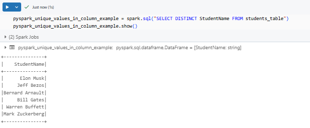 Finding unique values in a column in SQL- PySpark - PySpark DataFrame - Create PySpark DataFrame - Databricks PySpark - PySpark in Databricks - Databricks and PySpark - PySpark Unique - PySpark Unique Values in Column - PySpark Get Unique Values in Column - PySpark Distinct - PySpark Distinct Values - PySpark Example - PySpark Count Unique - PySpark Count Unique Values in Column - PySpark Count Distinct - PySpark Count Distinct Values in Column - Count Distinct PySpark - Distinct Values - Distinct Values PySpark - PySpark Count Distinct Values - Unique Values - Unique Values Access - Unique Values DataFrame - Unique Values Pandas - Unique Values in a Column - Unique Values in PySpark - Unique Values PySpark - PySpark collect - collect PySpark - collect in PySpark - PySpark show - PySpark groupBy - PySpark orderBy - PySpark count - PySpark dropDuplicates - PySpark to Pandas - Pandas to PySpark DataFrame - Pandas DataFrame to PySpark DataFrame - PySpark DataFrame to Pandas - Pandas Distinct Values - Pandas Distinct Values in Column - Distinct Values Pandas - PySpark Architecture - PySpark Architecture Diagram - Databricks Compute - Databricks Notebook